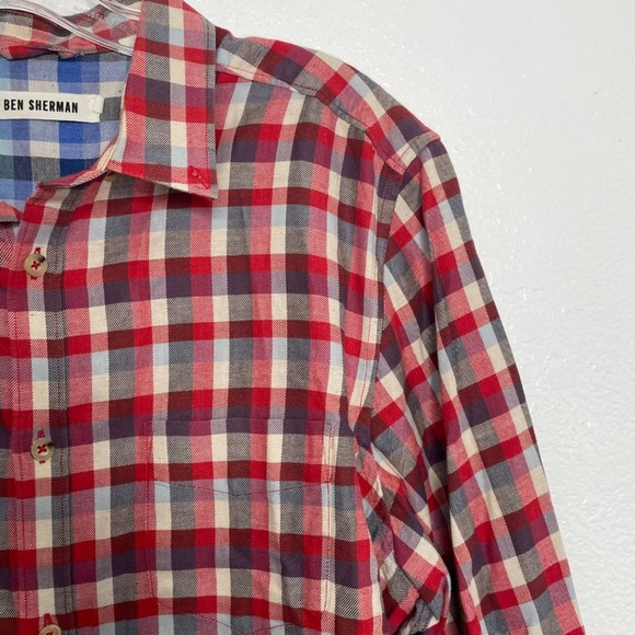 Ben Sherman Mens Red White Blue Plaid Button Down Long Sleeve Shirt Small - Picture 11 of 16
